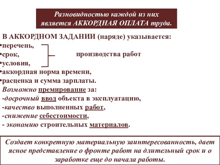 В АККОРДНОМ ЗАДАНИИ (наряде) указывается: перечень, срок, условия, аккордная норма времени,