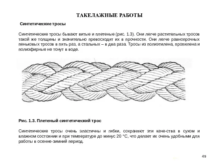 … . ТАКЕЛАЖНЫЕ РАБОТЫ Синтетические тросы Синтетические тросы бывают витые и