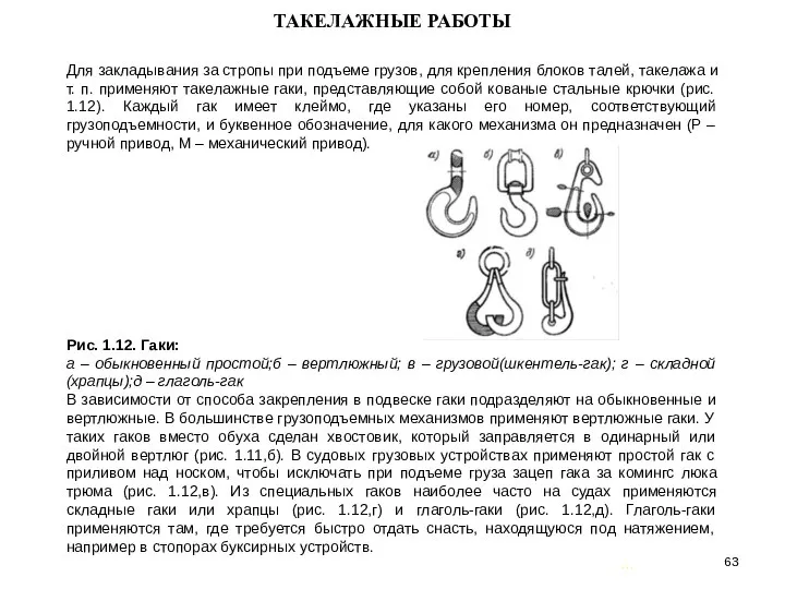 … . ТАКЕЛАЖНЫЕ РАБОТЫ Для закладывания за стропы при подъеме грузов,