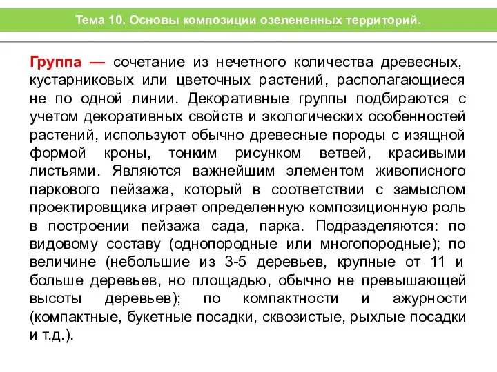 Группа — сочетание из нечетного количества древесных, кустарниковых или цветочных растений,