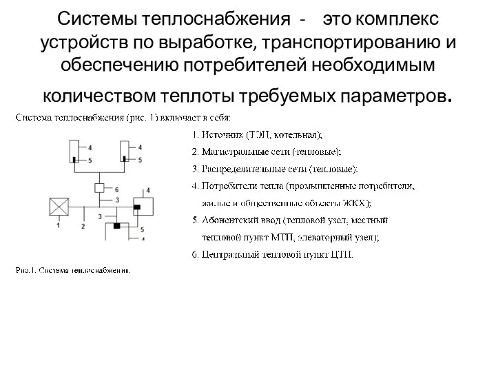 Системы теплоснабжения - это комплекс устройств по выработке, транспортированию и обеспечению