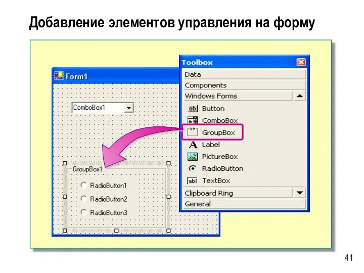 Добавление элементов управления на форму