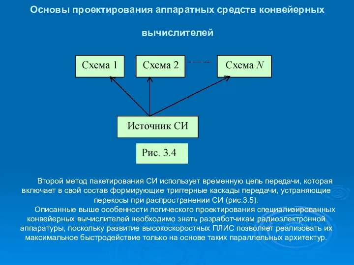 Основы проектирования аппаратных средств конвейерных вычислителей Второй метод пакетирования СИ использует