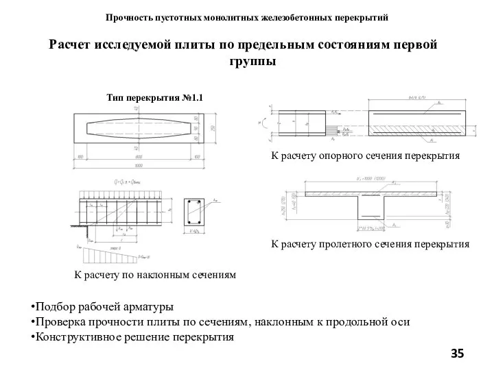 Прочность пустотных монолитных железобетонных перекрытий Расчет исследуемой плиты по предельным состояниям