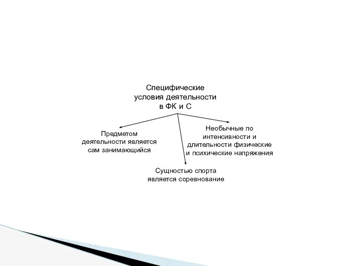 Специфические условия деятельности в ФК и С Предметом деятельности является сам