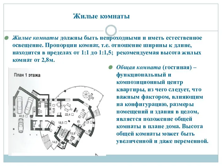 Жилые комнаты должны быть непроходными и иметь естественное освещение. Пропорции комнат,