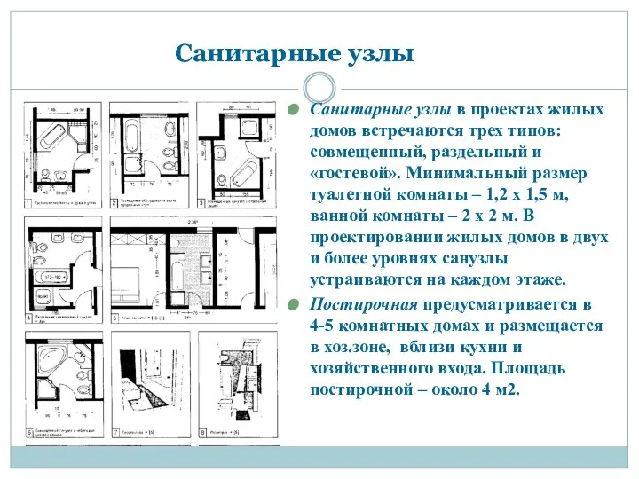 Санитарные узлы Санитарные узлы в проектах жилых домов встречаются трех типов:
