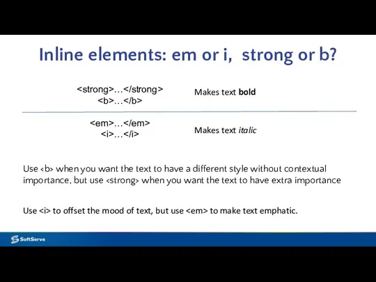 Inline elements: em or i, strong or b? Use when you