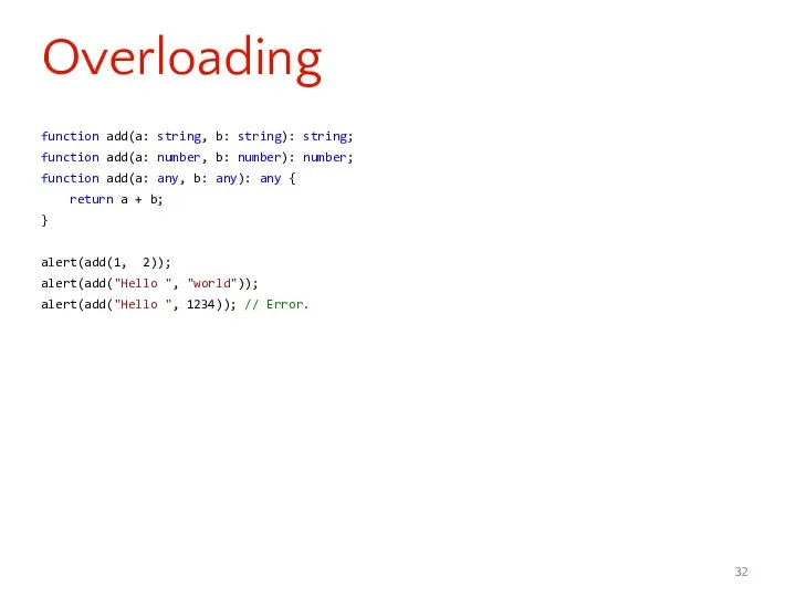 function add(a: string, b: string): string; function add(a: number, b: number):