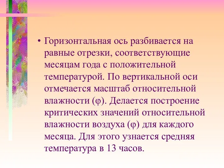 Горизонтальная ось разбивается на равные отрезки, соответствующие месяцам года с положительной