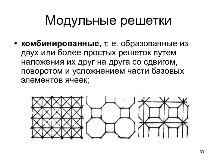 Модульные решетки комбинированные, т. е. образованные из двух или более простых