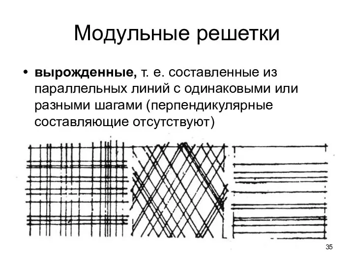 Модульные решетки вырожденные, т. е. составленные из параллельных линий с одинаковыми