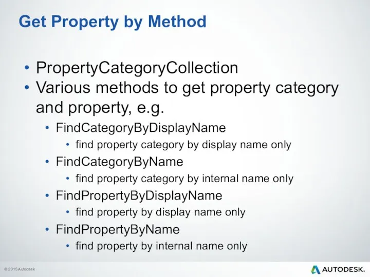 PropertyCategoryCollection Various methods to get property category and property, e.g. FindCategoryByDisplayName