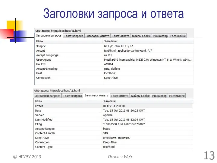 Заголовки запроса и ответа © НГУЭУ 2013 Основы Web