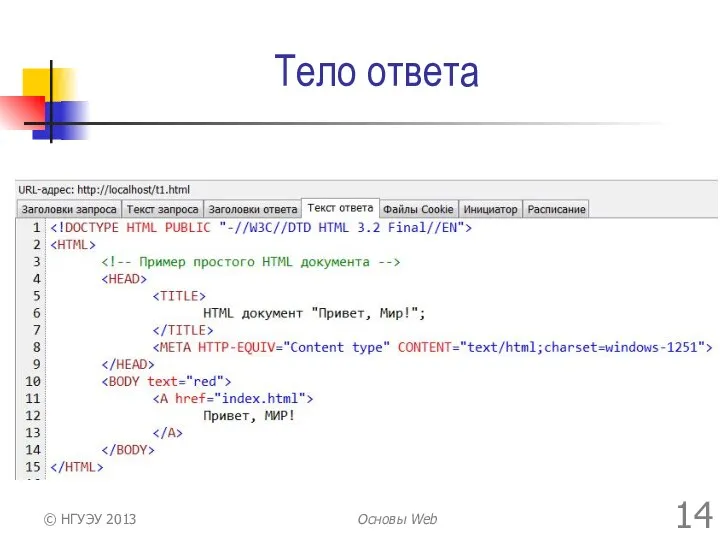 Тело ответа © НГУЭУ 2013 Основы Web
