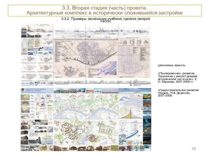 3.3.2. Примеры экспозиции учебного проекта (второй части) дипломные проекты «Планировочное развитие