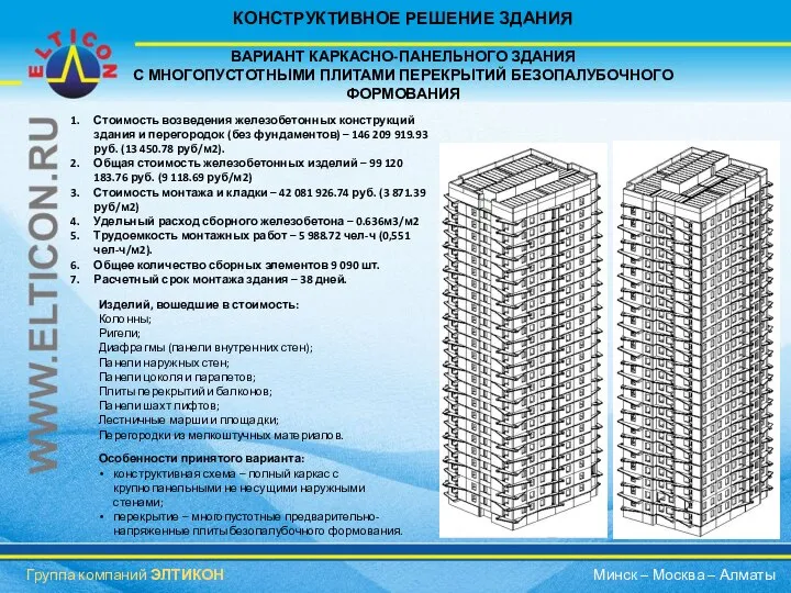 КОНСТРУКТИВНОЕ РЕШЕНИЕ ЗДАНИЯ ВАРИАНТ КАРКАСНО-ПАНЕЛЬНОГО ЗДАНИЯ С МНОГОПУСТОТНЫМИ ПЛИТАМИ ПЕРЕКРЫТИЙ БЕЗОПАЛУБОЧНОГО