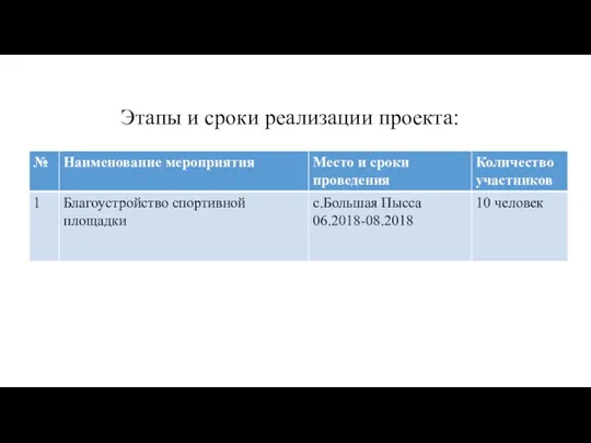 Этапы и сроки реализации проекта: