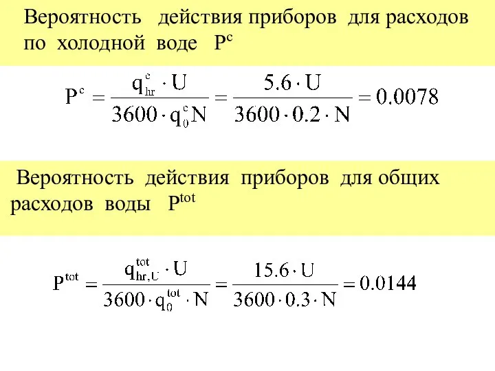 Вероятность действия приборов для расходов по холодной воде Рс Вероятность действия