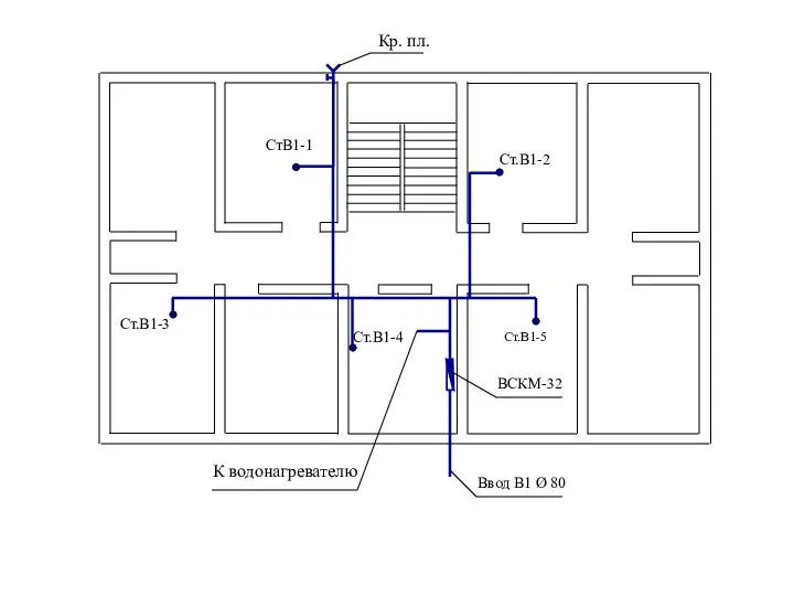 К водонагревателю Ввод В1 Ø 80 ВСКМ-32 Кр. пл. СтВ1-1 Ст.В1-2 Ст.В1-3 Ст.В1-4 Ст.В1-5