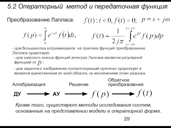 5.2 Операторный метод и передаточная функция - для широкого класса функций