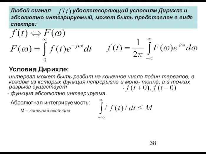 Условия Дирихле: интервал может быть разбит на конечное число подин-тервалов, в