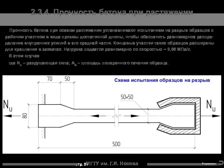 МГТУ им. Г.И. Носова Прочность бетона при осевом растяжении устанавливают испытанием