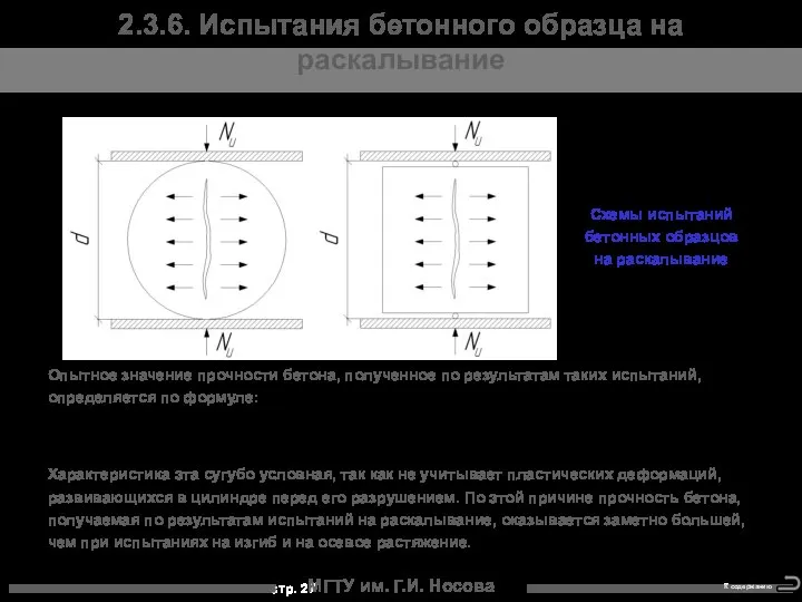 МГТУ им. Г.И. Носова 2.3.6. Испытания бетонного образца на раскалывание Опытное