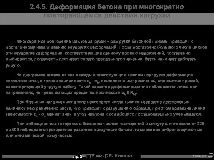 МГТУ им. Г.И. Носова 2.4.5. Деформация бетона при многократно повторяющемся действии