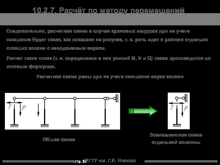 МГТУ им. Г.И. Носова 10.2.7. Расчёт по методу перемещений Следовательно, расчетная