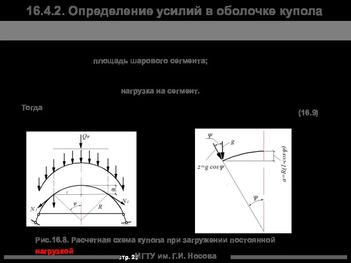 МГТУ им. Г.И. Носова Рис.16.8. Расчетная схема купола при загружении постоянной