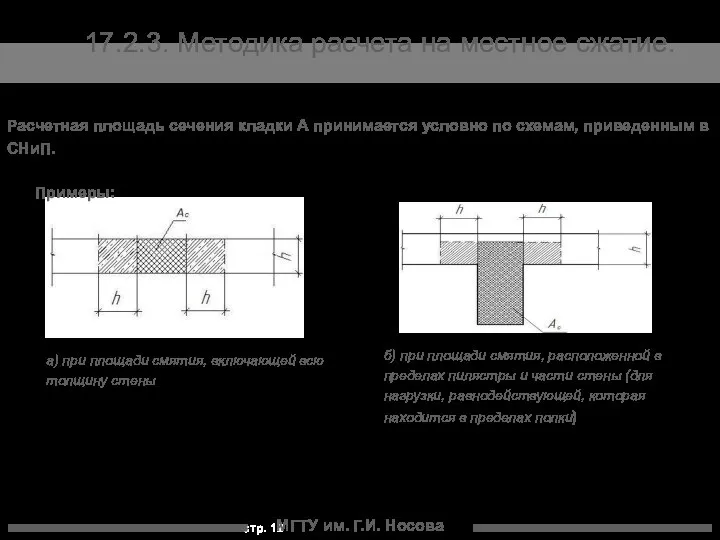 МГТУ им. Г.И. Носова 17.2.3. Методика расчета на местное сжатие. Расчетная