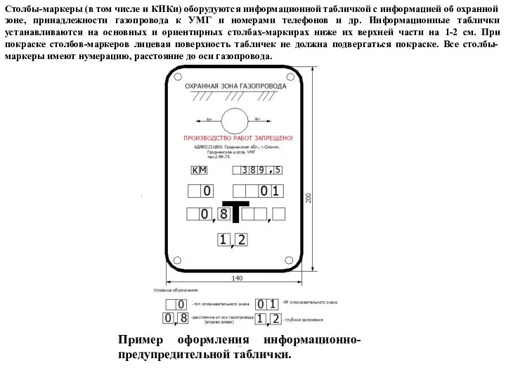 Столбы-маркеры (в том числе и КИКи) оборудуются информационной табличкой с информацией