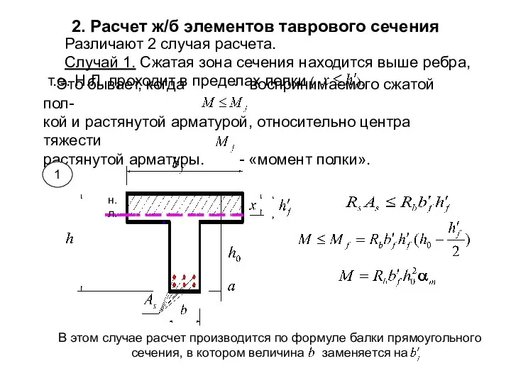 2. Расчет ж/б элементов таврового сечения Различают 2 случая расчета. Случай