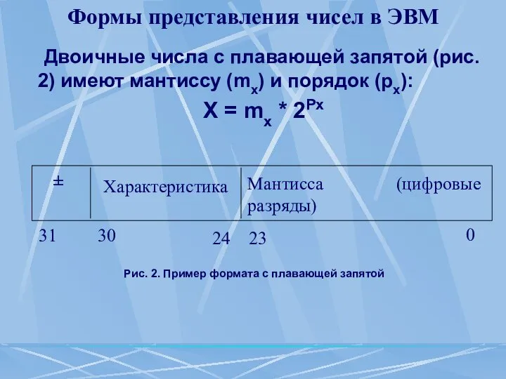 Формы представления чисел в ЭВМ Двоичные числа с плавающей запятой (рис.