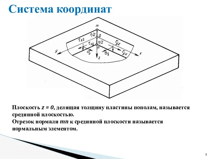 Система координат Плоскость z = 0, делящая толщину пластины пополам, называется