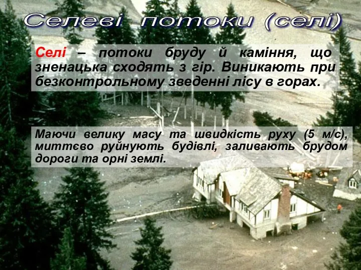 Основні форми порушення стійкості та деформації схилів: а - обвали; б