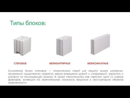 Типы блоков: МЕЖКОМНАТНЫЕ МЕЖКВАРТИРНЫЕ СТЕНОВЫЕ Силикатные блоки стеновые — относительно новый