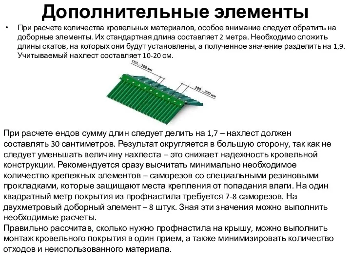 Дополнительные элементы При расчете количества кровельных материалов, особое внимание следует обратить