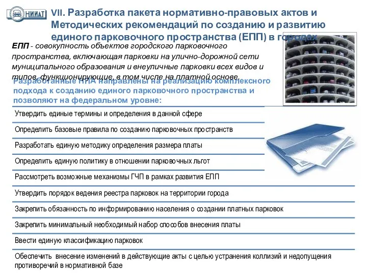 Разработанные НПА направлены на реализацию комплексного подхода к созданию единого парковочного