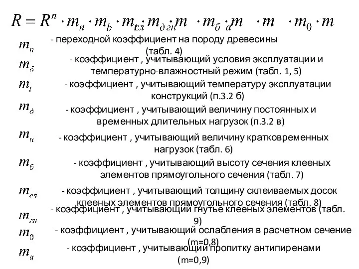 - переходной коэффициент на породу древесины (табл. 4) - коэффициент ,