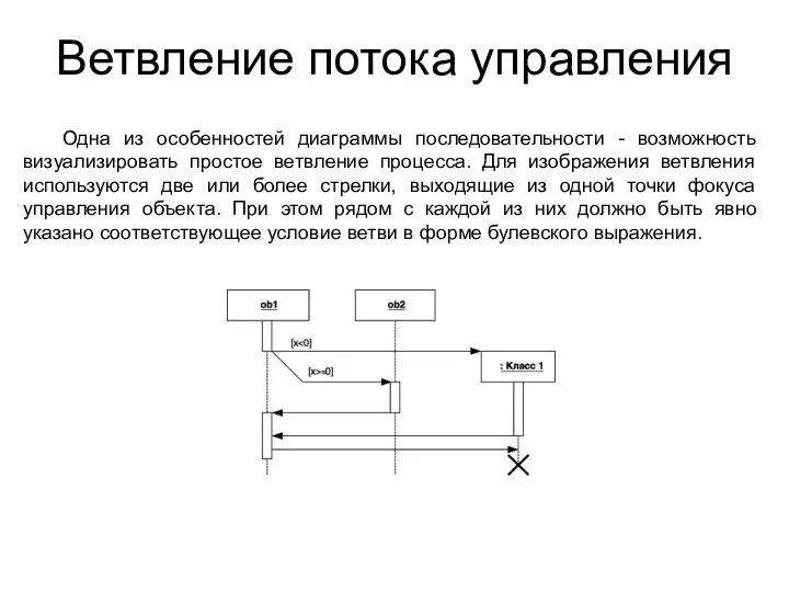 Ветвление потока управления Одна из особенностей диаграммы последовательности - возможность визуализировать