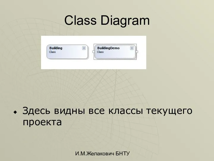 И.М.Желакович БНТУ Class Diagram Здесь видны все классы текущего проекта