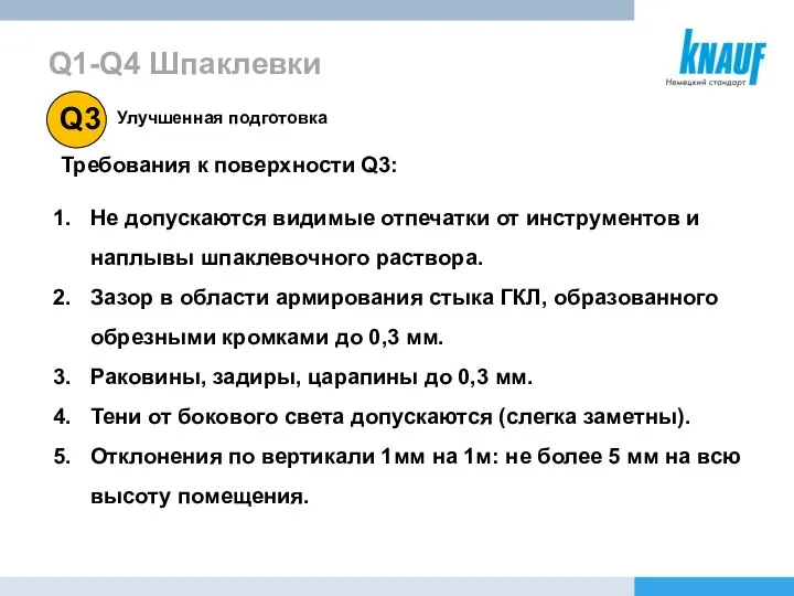 Улучшенная подготовка Требования к поверхности Q3: Не допускаются видимые отпечатки от