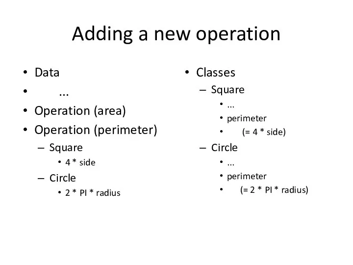 Adding a new operation Data ... Operation (area) Operation (perimeter) Square