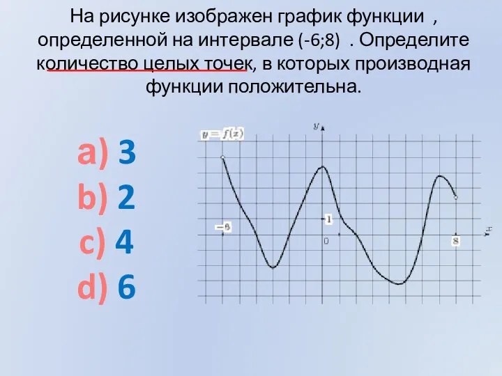 На рисунке изображен график функции , определенной на интервале (-6;8) .