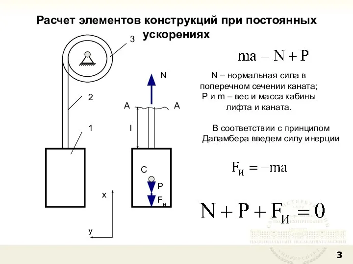 Расчет элементов конструкций при постоянных ускорениях 1 2 3 N P