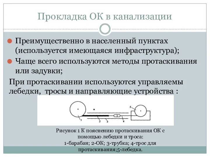 Прокладка ОК в канализации Преимущественно в населенный пунктах (используется имеющаяся инфраструктура);