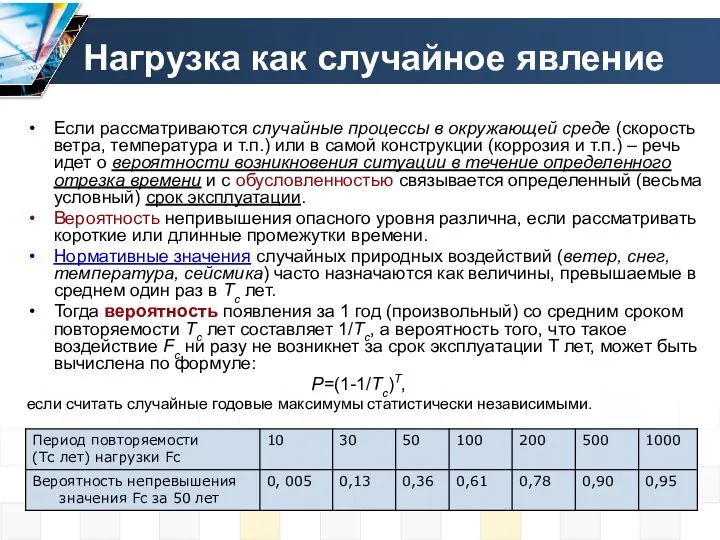 Нагрузка как случайное явление Если рассматриваются случайные процессы в окружающей среде