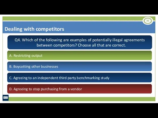 Q4. Which of the following are examples of potentially illegal agreements